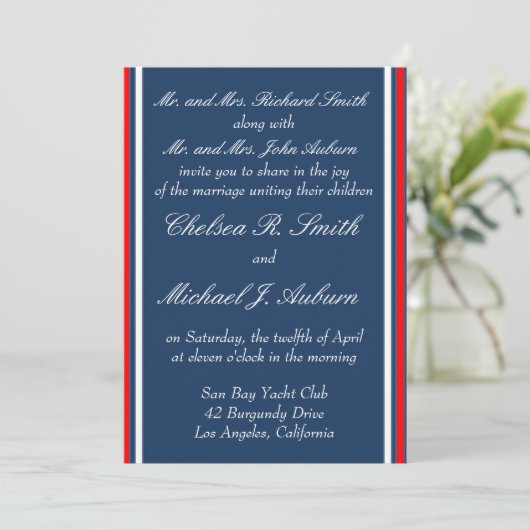 Nautical Stripe Invitation Kaart (Staand voorkant)
