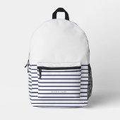 Nautical Stripe Navy Blue Stylish Modern Modern Bedrukte Rugzak (Voorkant)