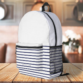 Nautical Stripe Navy Blue Stylish Modern Modern Bedrukte Rugzak