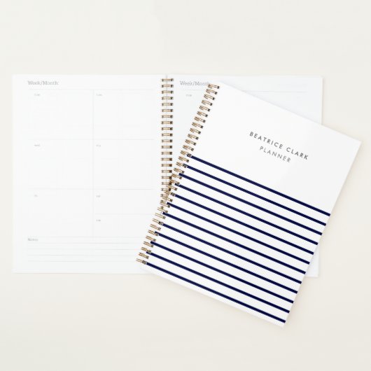 Nautical Stripe Navy Blue Stylish Modern Modern Planner (Display)