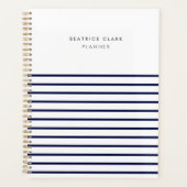Nautical Stripe Navy Blue Stylish Modern Modern Planner (Voorkant)