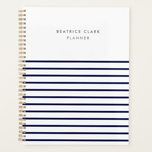 Nautical Stripe Navy Blue Stylish Modern Modern Planner (Voorkant)