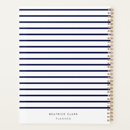 Nautical Stripe Navy Blue Stylish Modern Modern Planner (Achterkant)