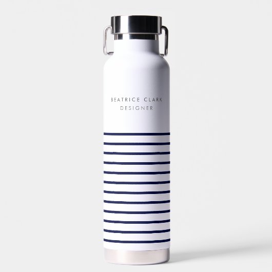 Nautical Stripe Navy Blue Stylish Modern Wa Waterfles (Voorkant)