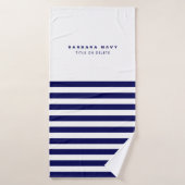 Nautical Stripe Navy Blue Trendy Stylish 9 Stripes Badhanddoek (Badhanddoek)