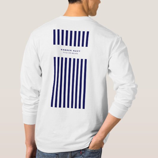 Nautical Stripe Navy Blue Trendy Stylish 9 Stripes T-shirt (Achterkant)