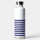 Nautical Stripe Navy Blue Trendy Stylish 9 Stripes Waterfles (Rechts)