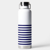 Nautical Stripe Navy Blue Trendy Stylish 9 Stripes Waterfles (Achterkant)