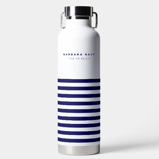 Nautical Stripe Navy Blue Trendy Stylish 9 Stripes Waterfles (Voorkant)