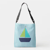 Nautical Stripe Patterned Sailships Gepersonalisee Crossbody Tas (Achterkant)
