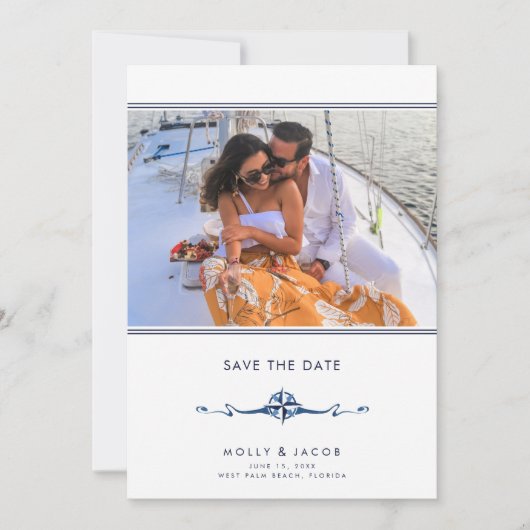 Nautical Stripe Photo Wedding Save the Date (Voorkant)