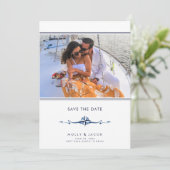 Nautical Stripe Photo Wedding Save the Date (Staand voorkant)