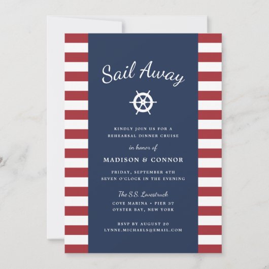 Nautical Stripe Rehearsal Dinner Invitation Kaart (Voorkant)