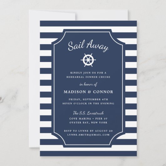Nautical Stripe Rehearsal Dinner Invitation Kaart (Voorkant)