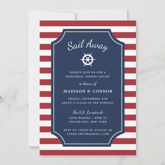 Nautical Stripe Rehearsal Dinner Invitation Kaart (Voorkant)