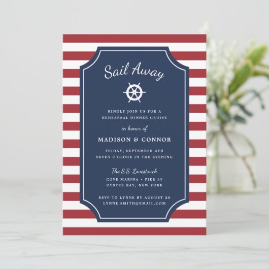 Nautical Stripe Rehearsal Dinner Invitation Kaart (Staand voorkant)
