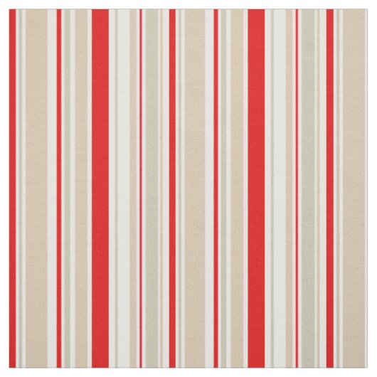 Nautical Stripe Rood Wit Grijs Beige Patroon Stof (Swatch)