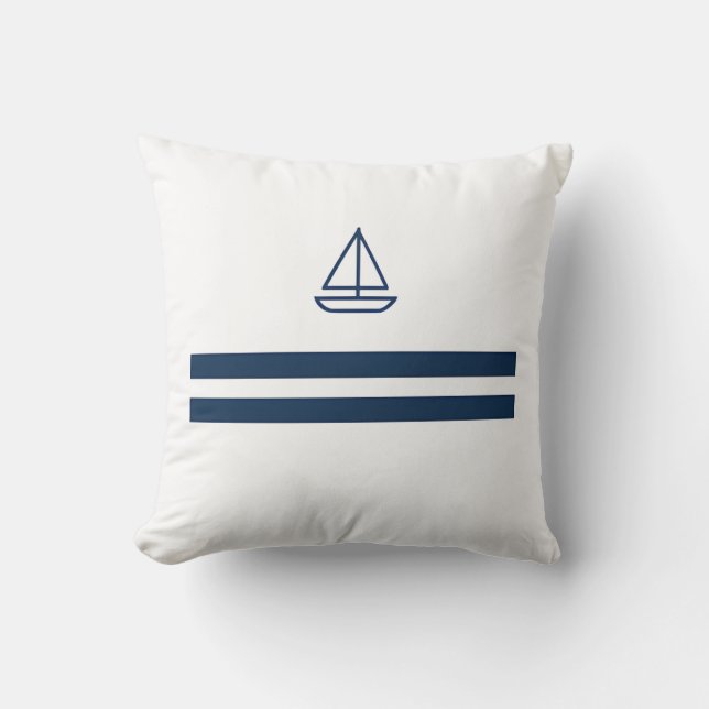 Nautical Stripe Sailboat Kussen (Voorkant)