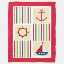 Nautical Stripe Sherpa Fleece Blanket met Anchor