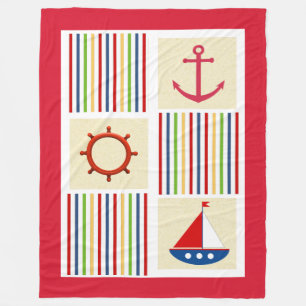 Nautical Stripe Sherpa Fleece Blanket met Anchor