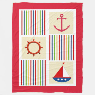 Nautical Stripe Sherpa Fleece Blanket met Anchor