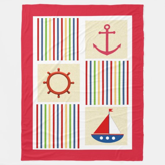 Nautical Stripe Sherpa Fleece Blanket met Anchor Deken (Voorkant)