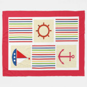 Nautical Stripe Sherpa Fleece Blanket met Anchor Deken (Voorkant (Horizontaal))