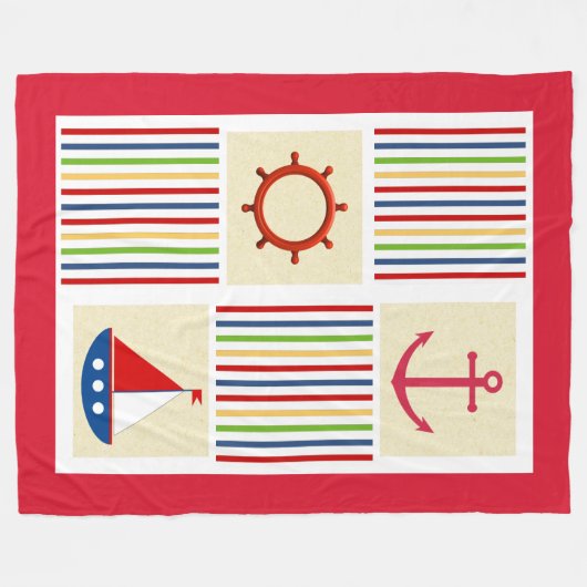 Nautical Stripe Sherpa Fleece Blanket met Anchor Deken (Voorkant (Horizontaal))
