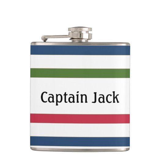 Nautical Stripe Specialized Vinyl Wrapped Flask Heupfles (Voorkant)