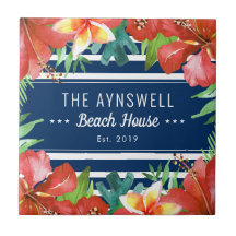 Nautical Stripe Tropical Floral Beach House