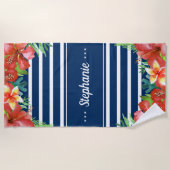 Nautical Stripe Tropical Floral gepersonaliseerd Strandlaken (Voorkant)