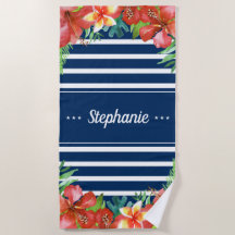 Nautical Stripe Tropical Floral gepersonaliseerd