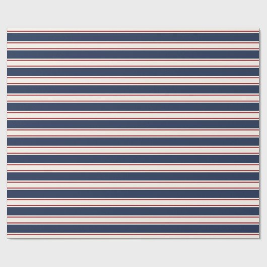 Nautical Stripe van Navy, Red en Cream Cadeaupapier (Vlak)