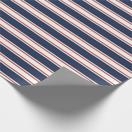 Nautical Stripe van Navy, Red en Cream Cadeaupapier (Hoek)