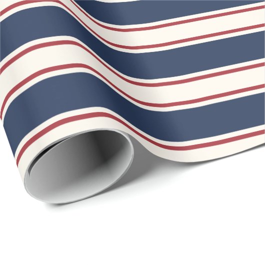 Nautical Stripe van Navy, Red en Cream Cadeaupapier (Rol Hoek)