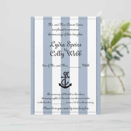 Nautical Stripe Wedding Notice Kaart (Staand voorkant)