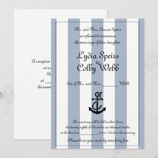 Nautical Stripe Wedding Notice Kaart (Voorkant / Achterkant)