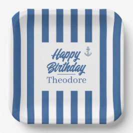 Nautical Striped Anchor Birthday Papieren Bordje