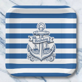 Nautical Striped Anchor Birthday Papieren Bordje