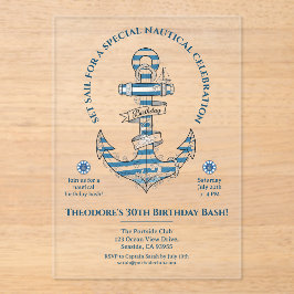 Nautical Striped Anchor Birthday Party Acryl Uitnodigingen