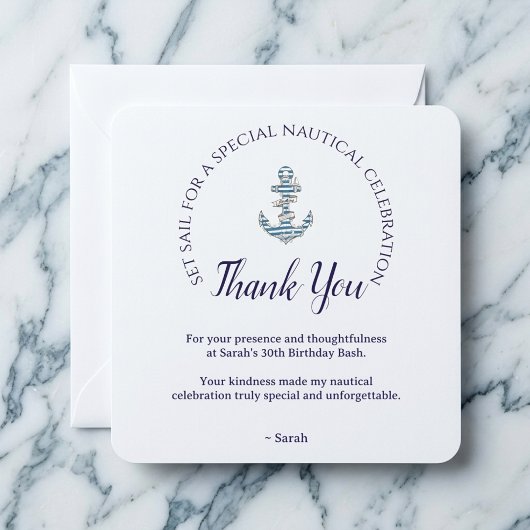 Nautical Striped Anchor Birthday Party  Bedankkaart