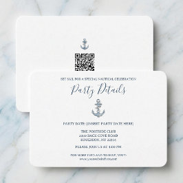 Nautical Striped Anchor Birthday Party QR Code RSVP Kaartje
