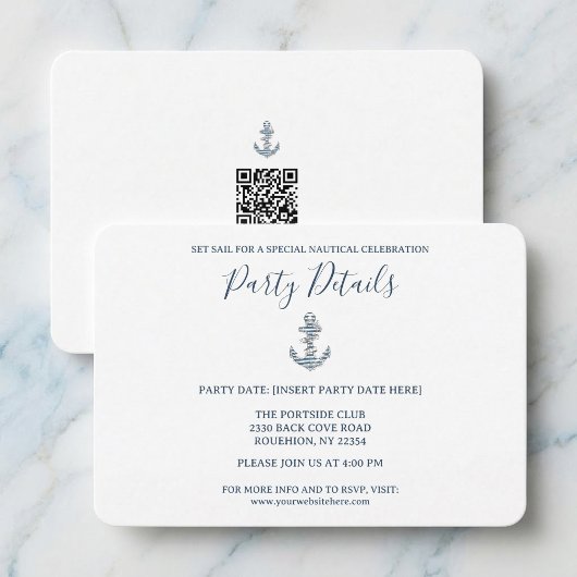 Nautical Striped Anchor Birthday Party QR Code RSVP Kaartje