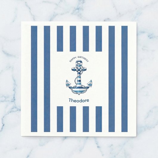 Nautical Striped Anchor Birthday Servet