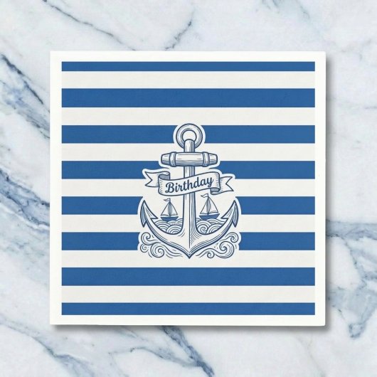 Nautical Striped Anchor Birthday Servet