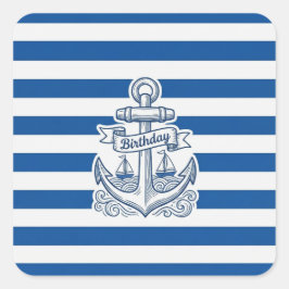 Nautical Striped Anchor Birthday Vierkante Sticker