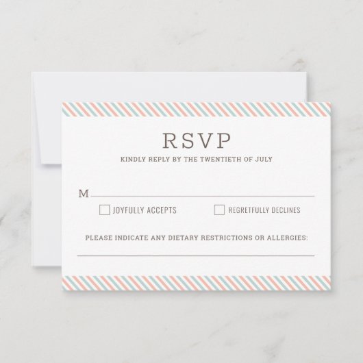Nautical Striped Beach Wedding Reply Card RSVP Kaartje (Voorkant)