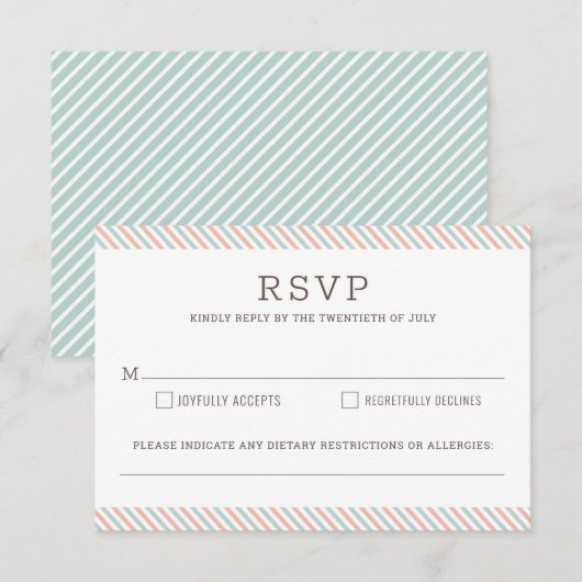 Nautical Striped Beach Wedding Reply Card RSVP Kaartje (Voorkant / Achterkant)