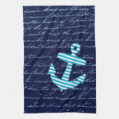 Nautical Striped blue anchor keukenhanddoek (Verticaal)