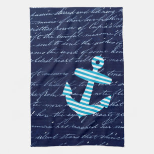 Nautical Striped blue anchor keukenhanddoek